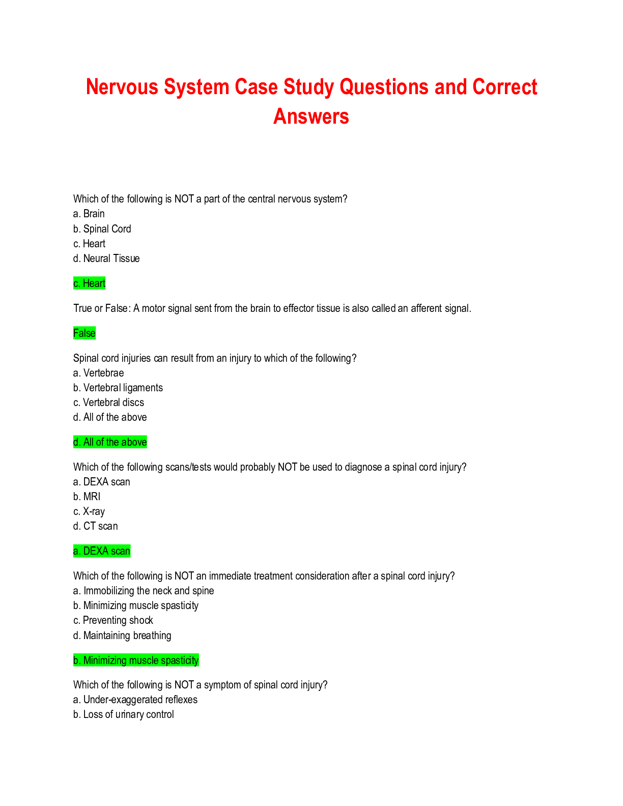 Preview image for Nervous System Case Study Questions and Correct Answers